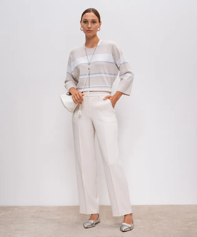 Peserico Beige wool, silk and cashmere sweater with monil chain