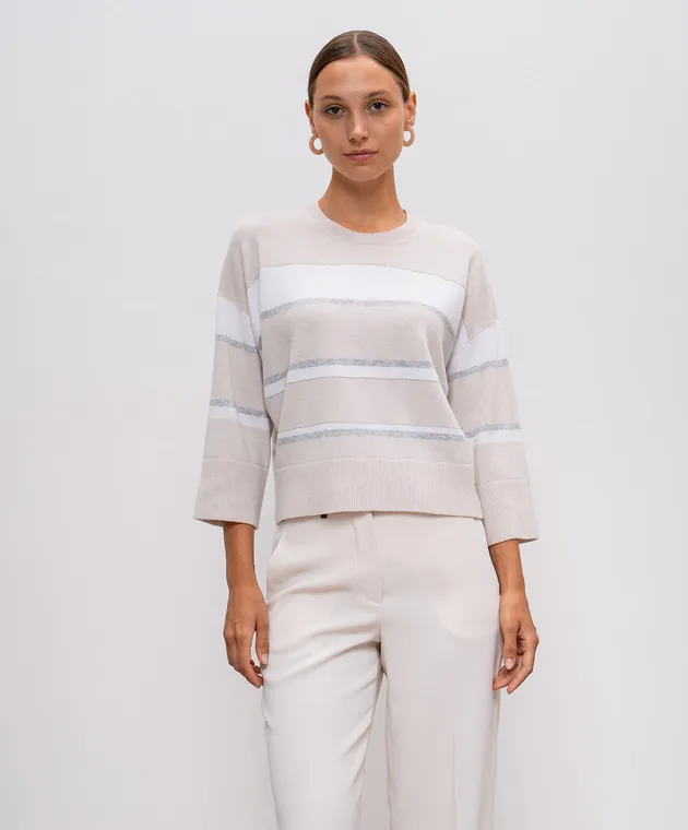 Peserico Beige wool, silk and cashmere sweater with monil chain