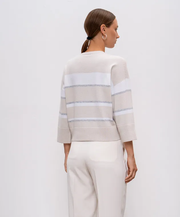 Peserico Beige wool, silk and cashmere sweater with monil chain