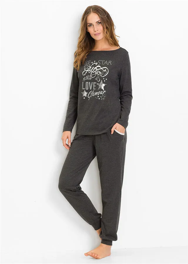 PIJAMA CON ESTAMPADO BRILLANTE ANTRACITA JASPEADOPLATEADO