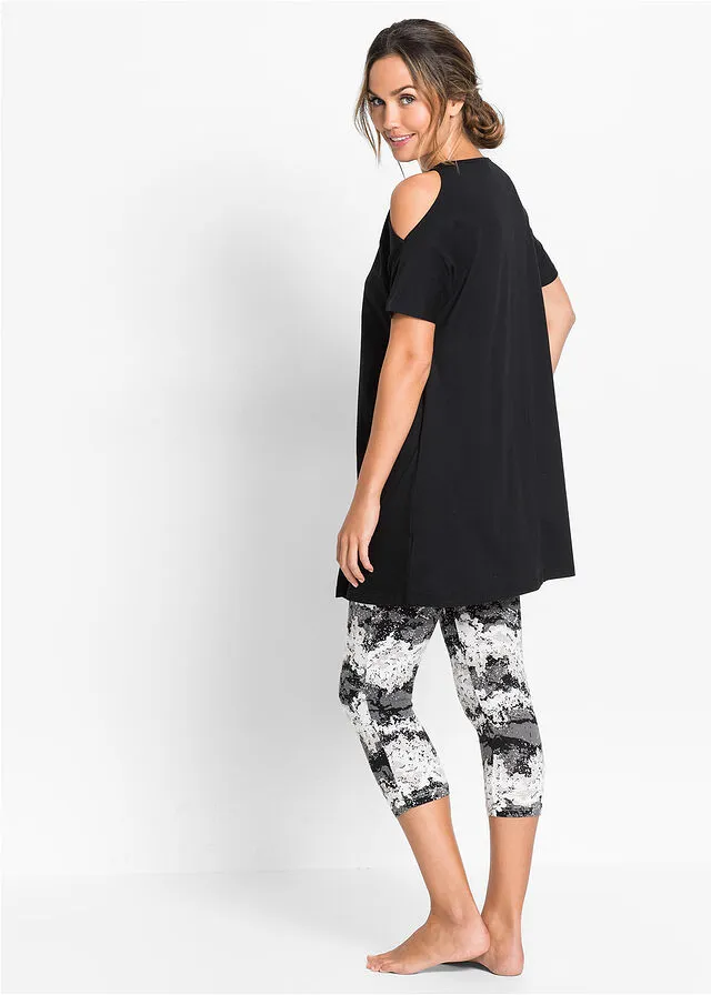 Pijama cut out Negro estampado