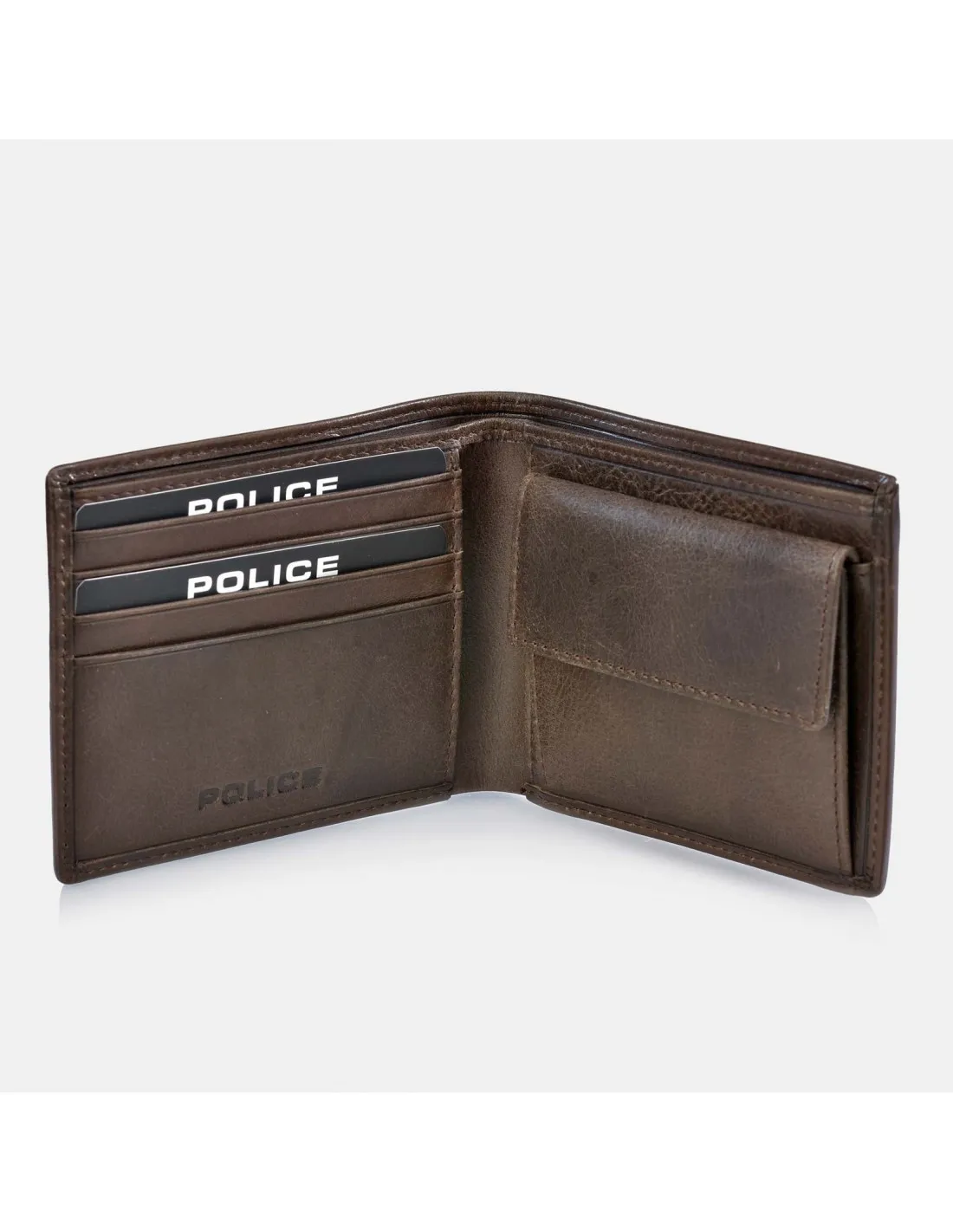 POLICE cartera de piel tipo americano para hombre con monedero