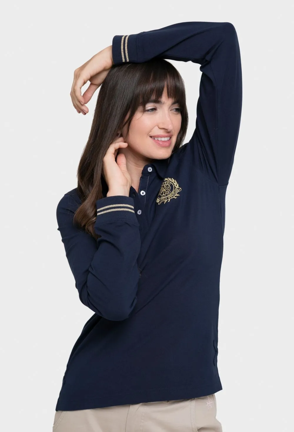 Polo clásico mujer manga larga en azul marino
