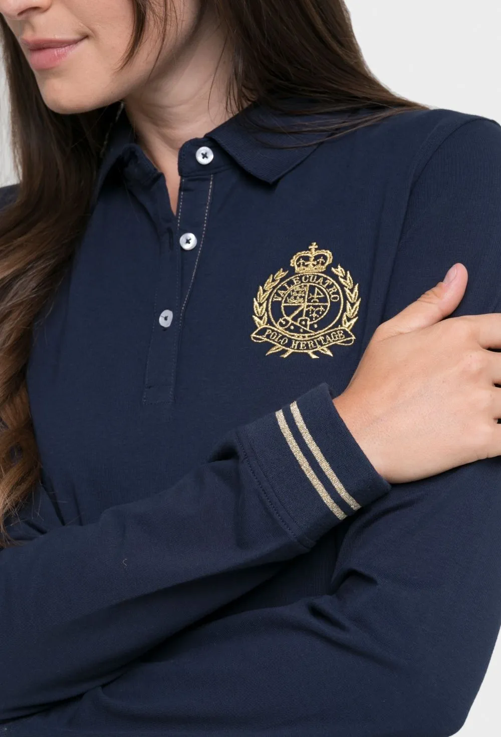Polo clásico mujer manga larga en azul marino