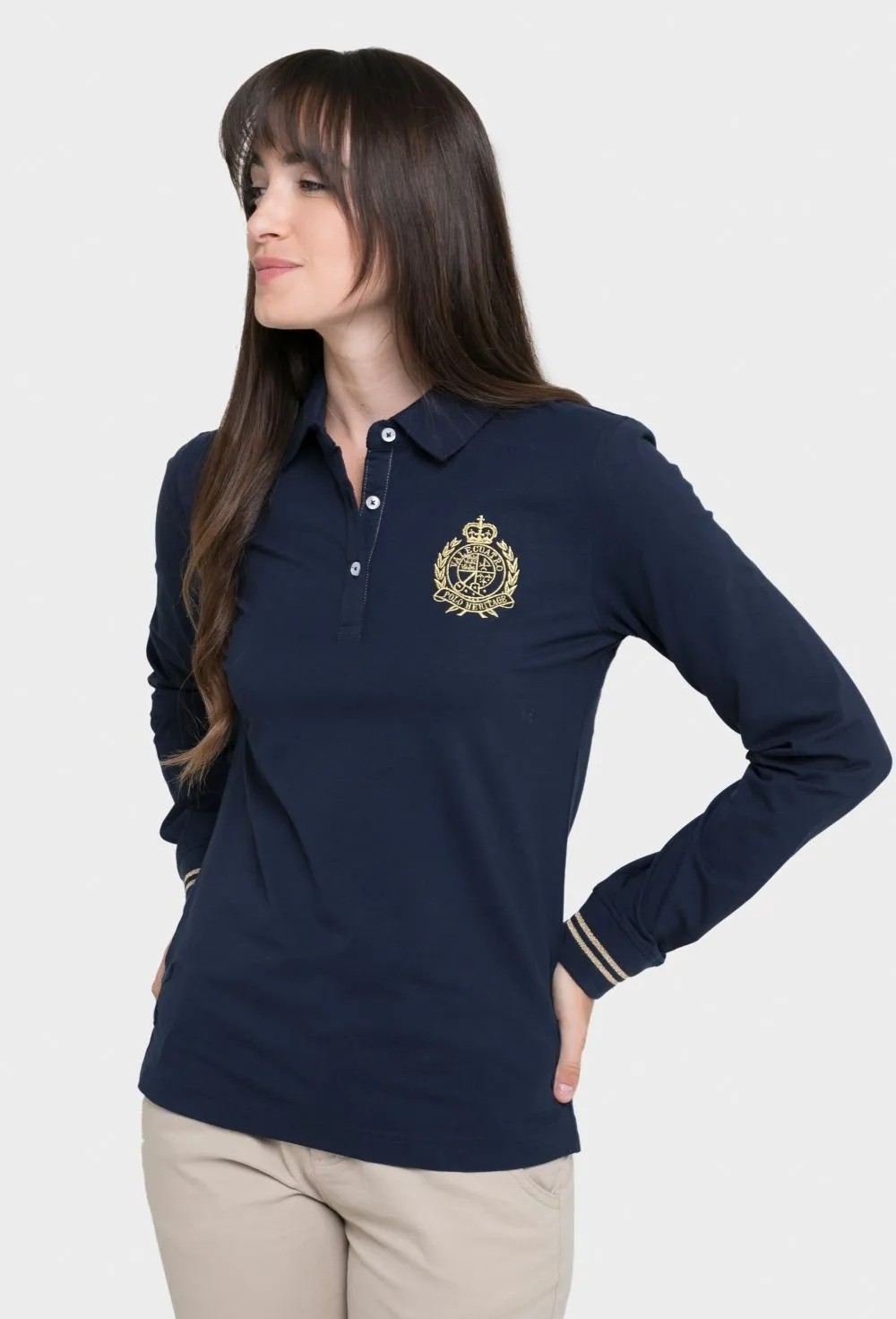Polo clásico mujer manga larga en azul marino