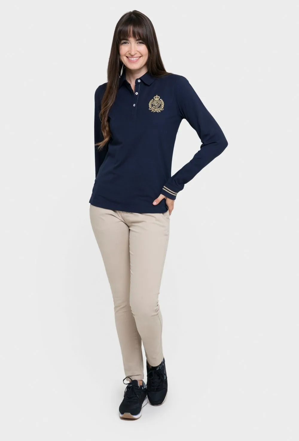 Polo clásico mujer manga larga en azul marino
