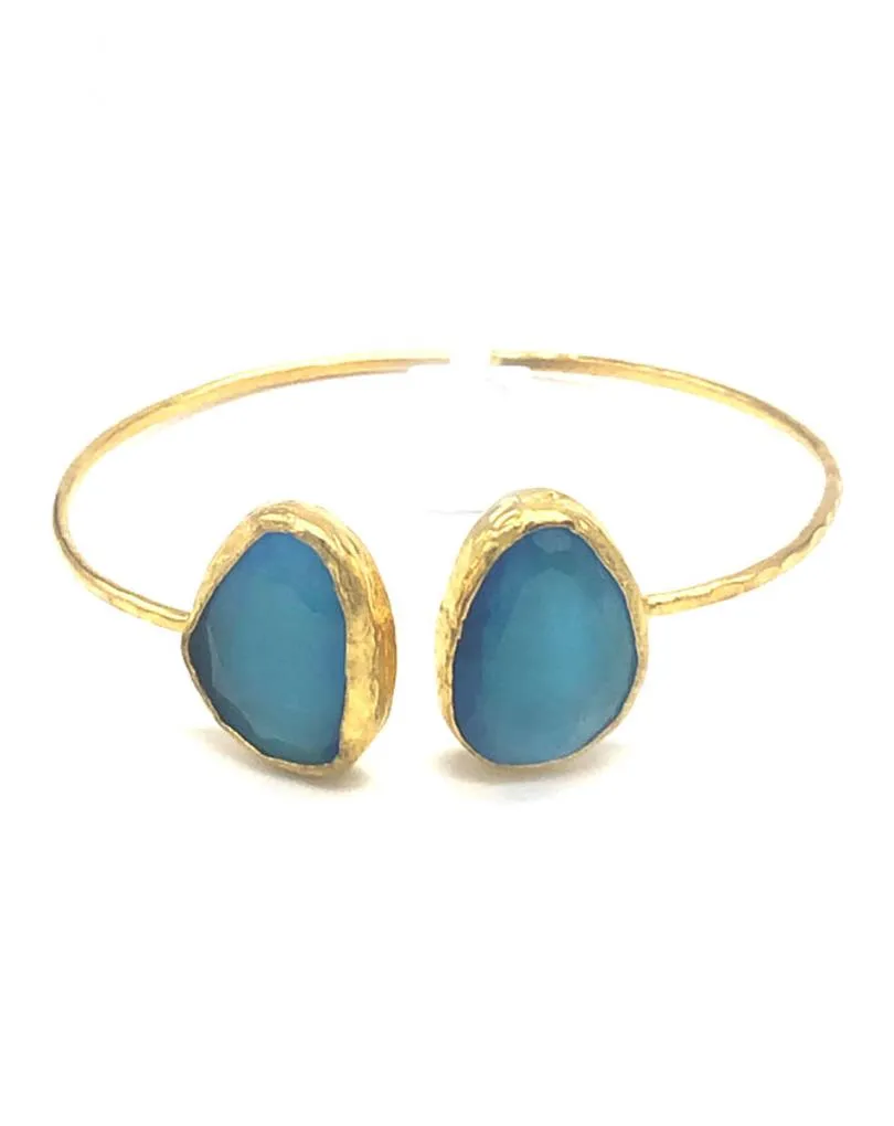 PULSERA MUJER AZUL CHAPADO ORO FINA Y ELEGANTE CON PIEDRAS NATURALES