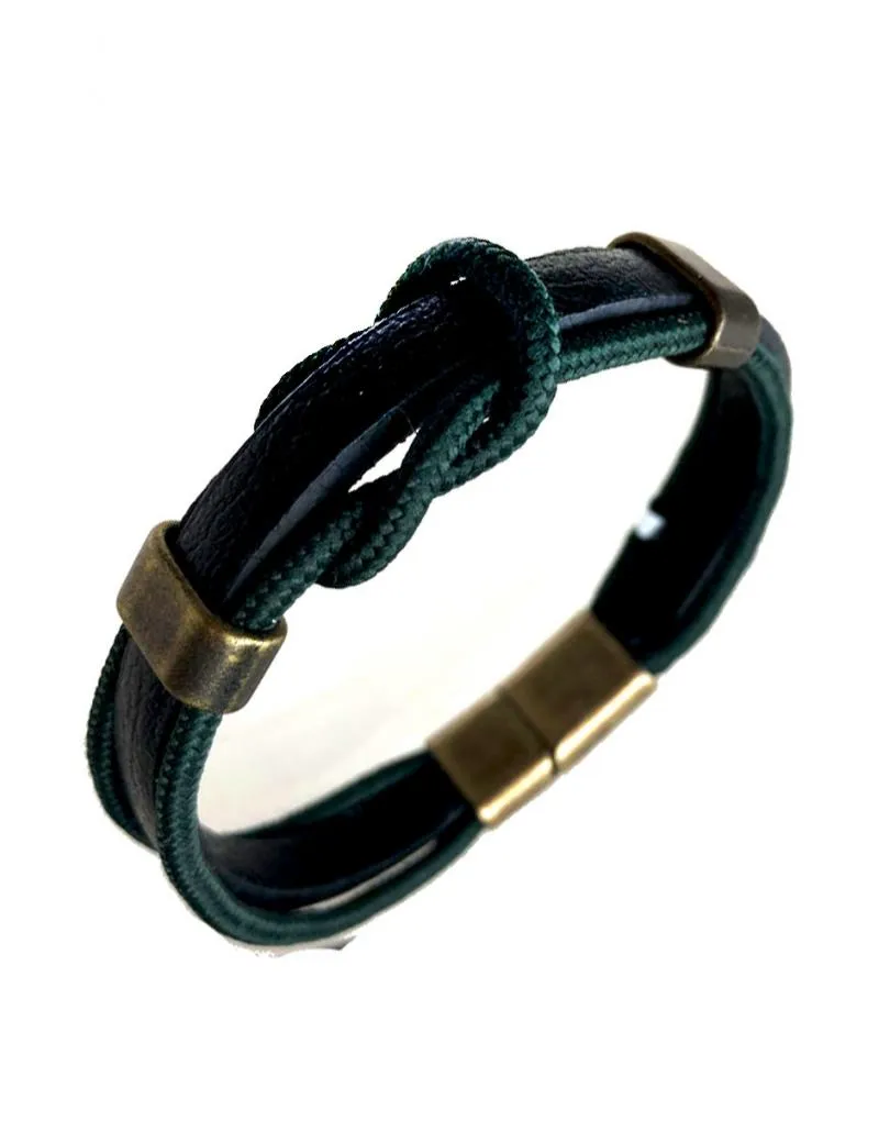 PULSERAS DE CUERO PARA HOMBRE NEGRA Y VERDE CON NUDO
