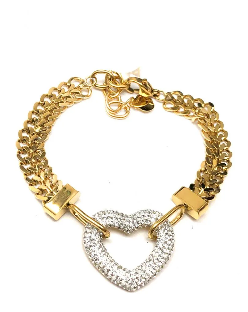 PULSERAS DORADAS CON CORAZON DECORADO EN CRISTAL BRILLO