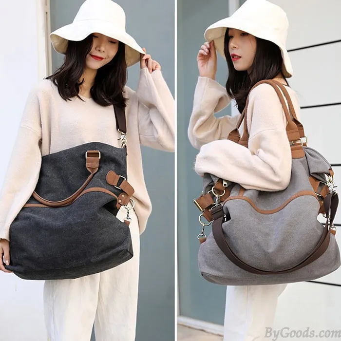 RETRO LARGECAPACITY COMMUTER CASUAL MULTIFUNCTION SHOULDER BAG WOMEN'S CANVAS HANDBAGS