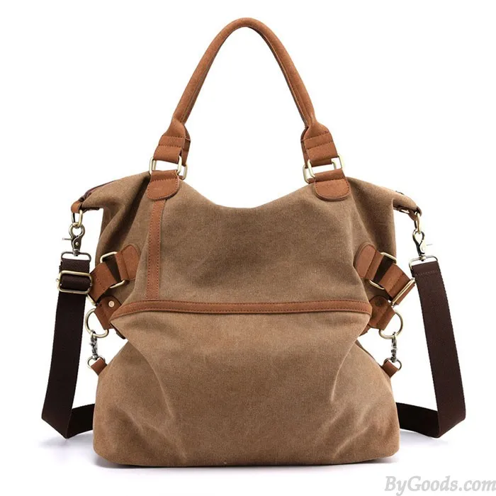 RETRO LARGECAPACITY COMMUTER CASUAL MULTIFUNCTION SHOULDER BAG WOMEN'S CANVAS HANDBAGS