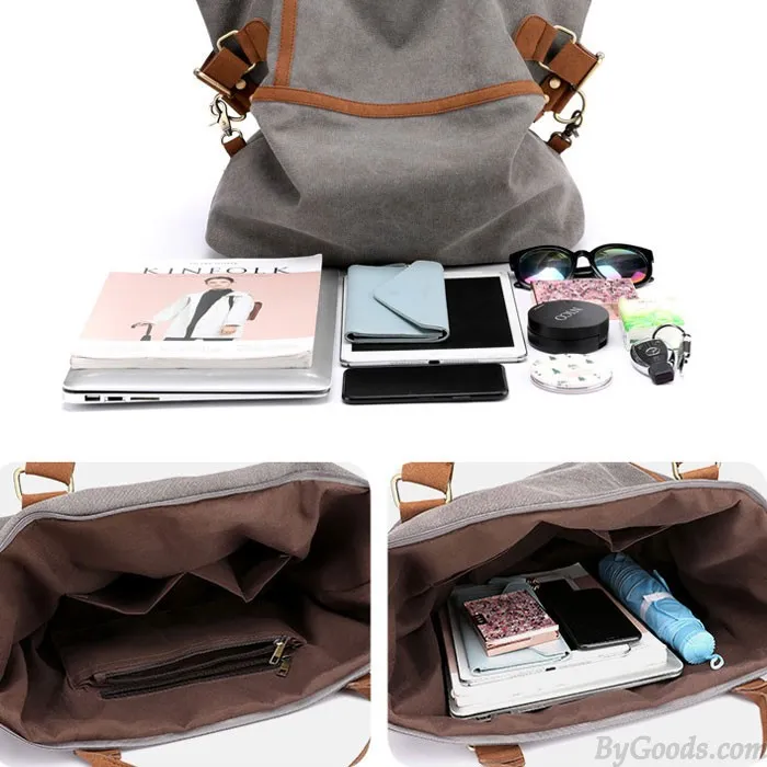RETRO LARGECAPACITY COMMUTER CASUAL MULTIFUNCTION SHOULDER BAG WOMEN'S CANVAS HANDBAGS