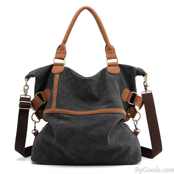 RETRO LARGECAPACITY COMMUTER CASUAL MULTIFUNCTION SHOULDER BAG WOMEN'S CANVAS HANDBAGS