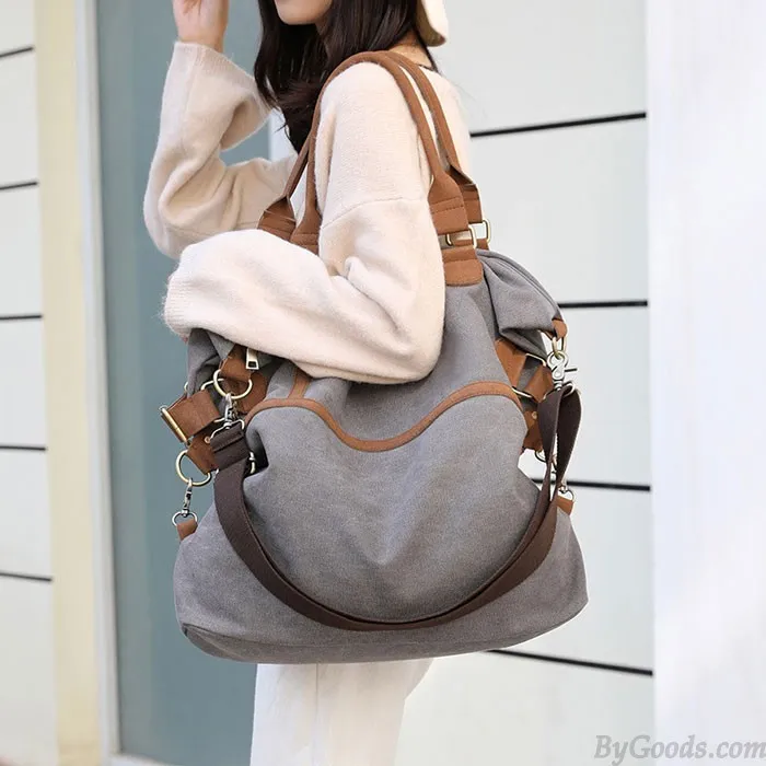 RETRO LARGECAPACITY COMMUTER CASUAL MULTIFUNCTION SHOULDER BAG WOMEN'S CANVAS HANDBAGS