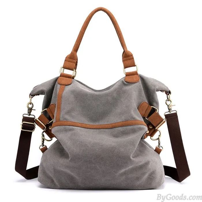 RETRO LARGECAPACITY COMMUTER CASUAL MULTIFUNCTION SHOULDER BAG WOMEN'S CANVAS HANDBAGS