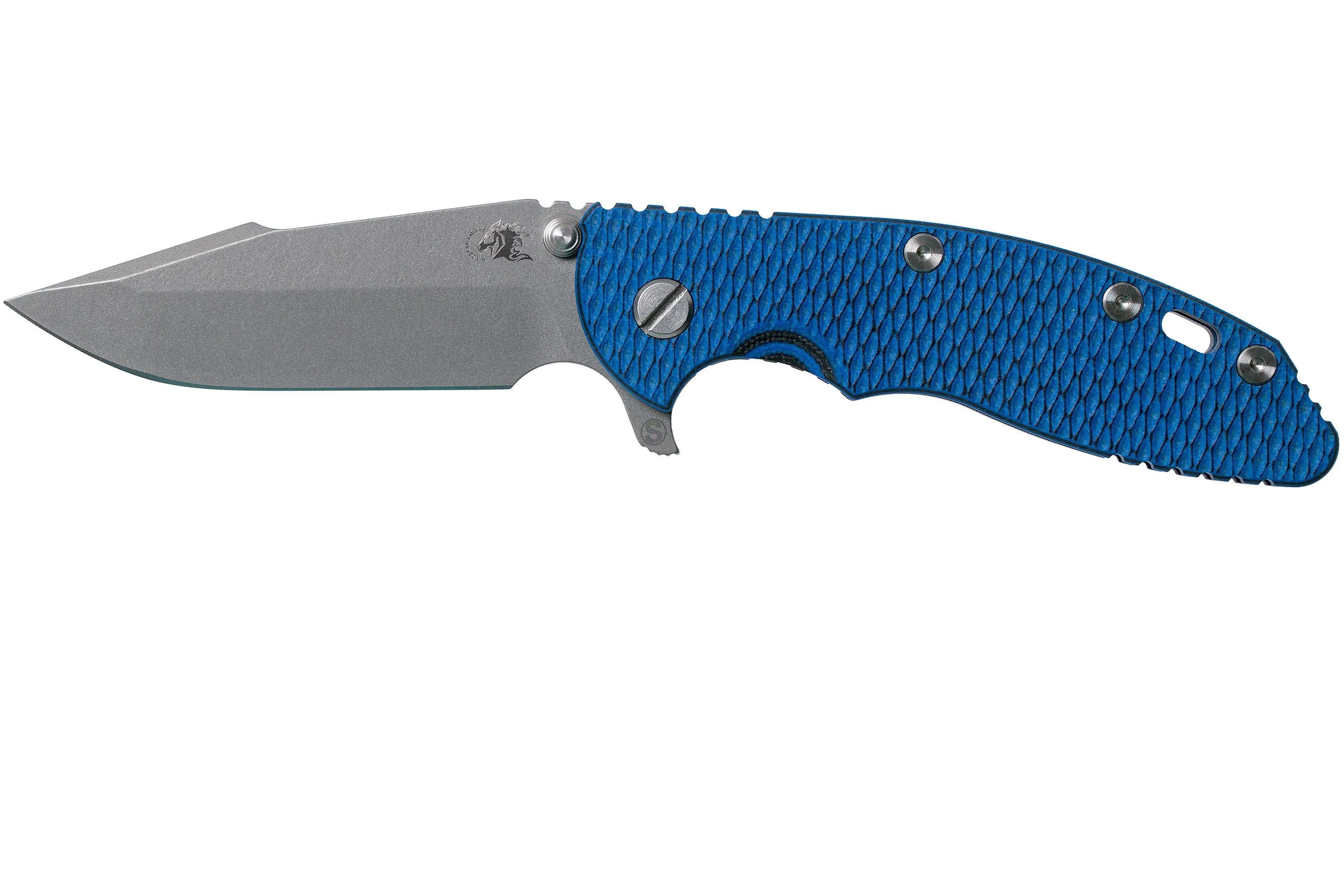RICK HINDERER XM18 3.5" SKINNY HARPOON SPANTO BATTLE BLUE, BLUEBLACK G10 NAVAJA