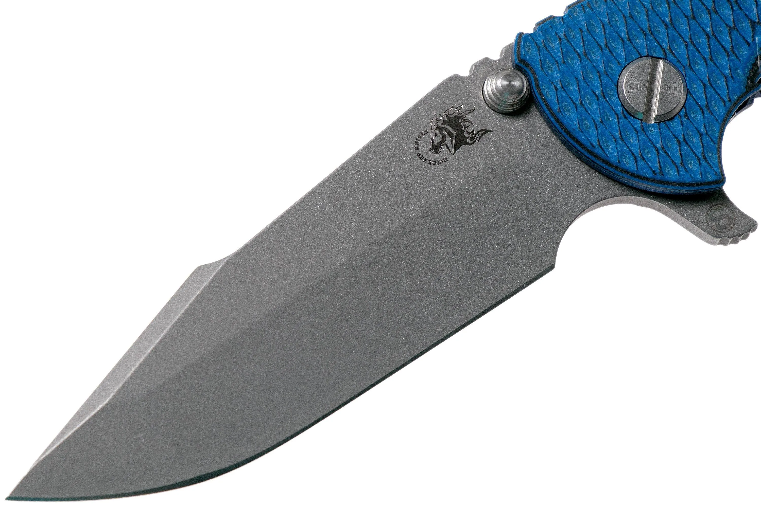 RICK HINDERER XM18 3.5" SKINNY HARPOON SPANTO BATTLE BLUE, BLUEBLACK G10 NAVAJA