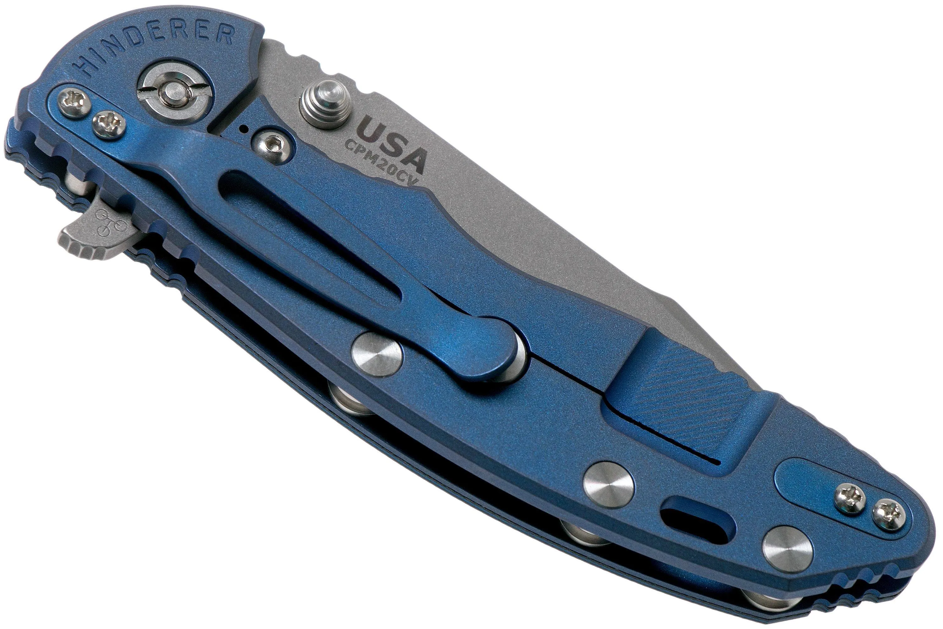 RICK HINDERER XM18 3.5" SKINNY HARPOON SPANTO BATTLE BLUE, BLUEBLACK G10 NAVAJA