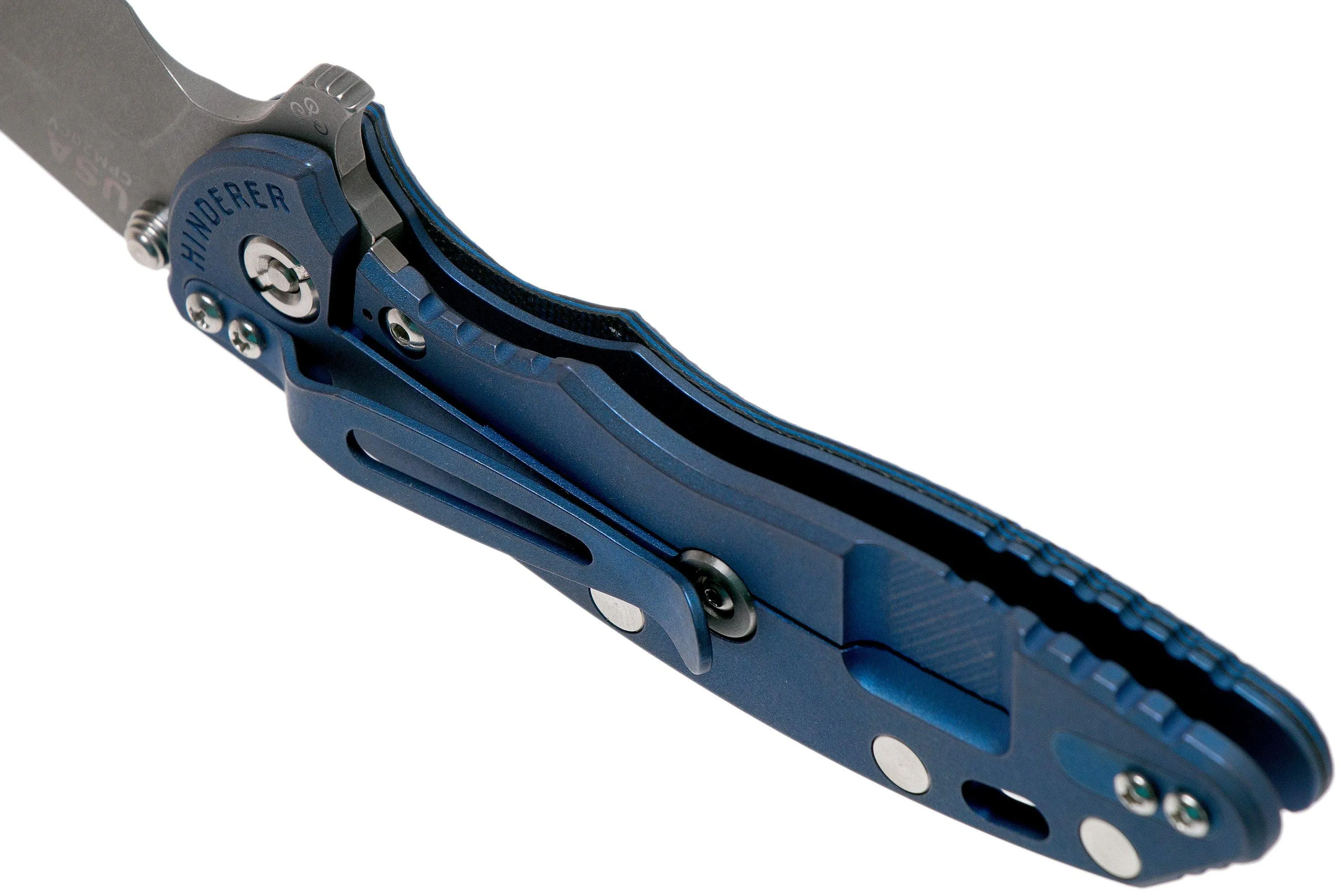 RICK HINDERER XM18 3.5" SKINNY HARPOON SPANTO BATTLE BLUE, BLUEBLACK G10 NAVAJA