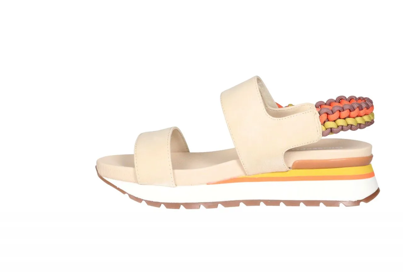 Sandalia Nobuck 3 Tiras Beige Talon Cordones Colores