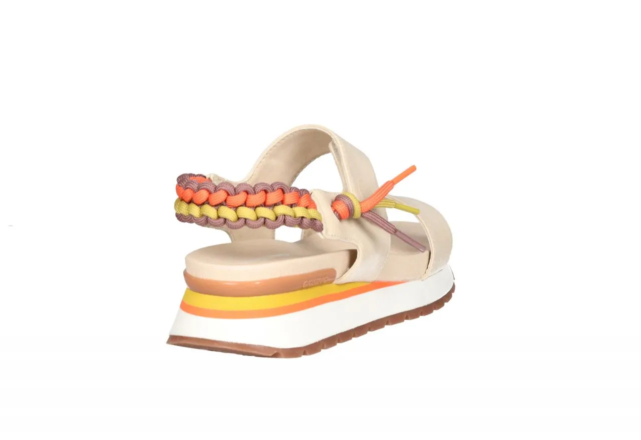 Sandalia Nobuck 3 Tiras Beige Talon Cordones Colores