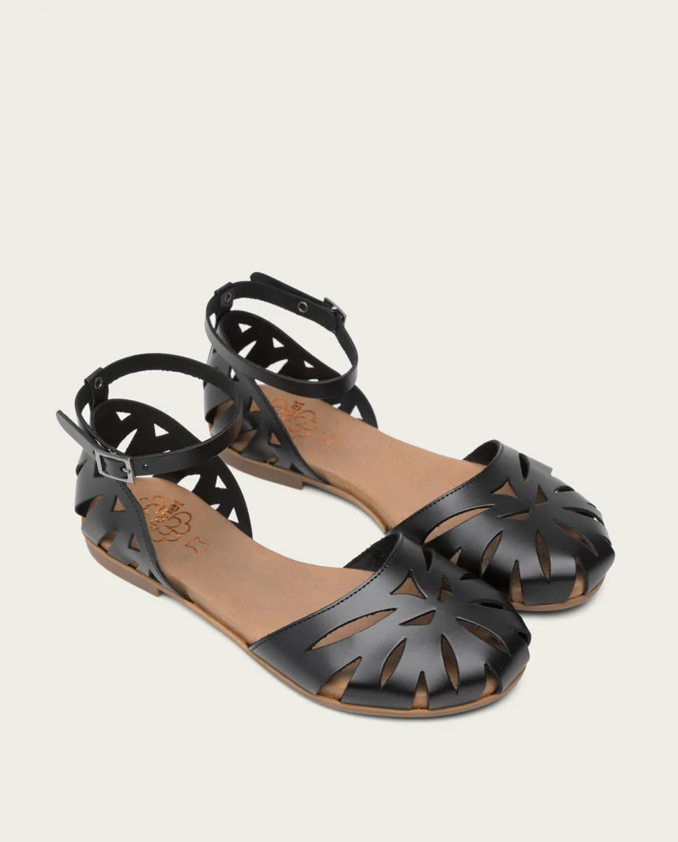 SANDALIA PLANA PIEL NEGRO BETH