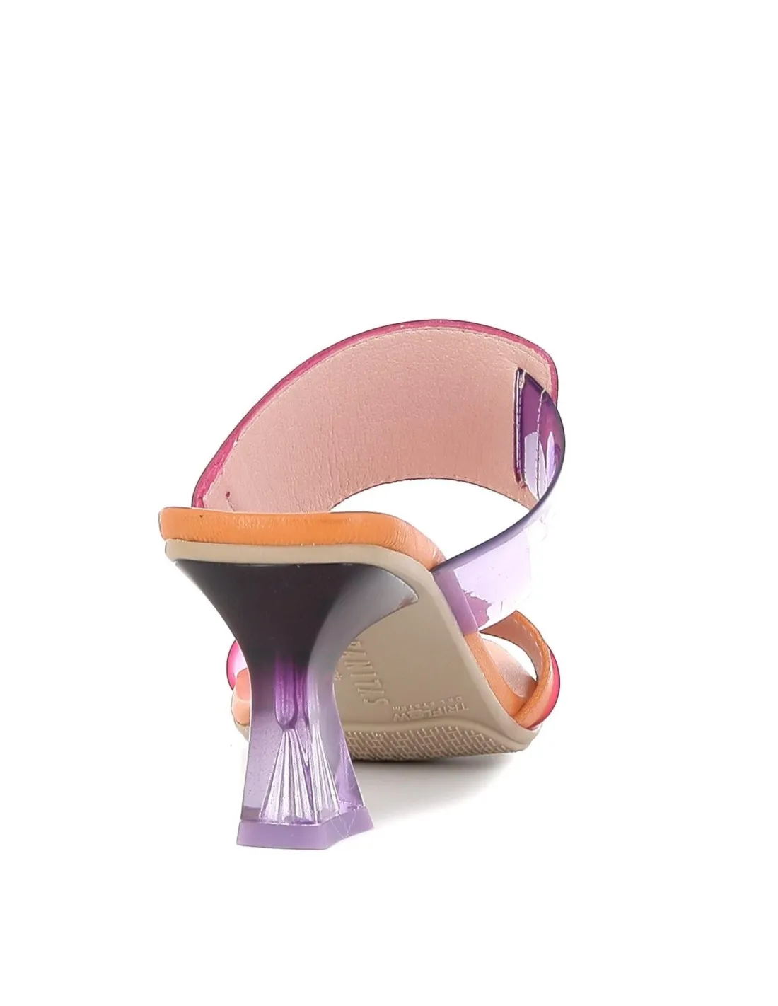 Sandalia vinilo con tacón para mujer naranja y rosa Hispanitas