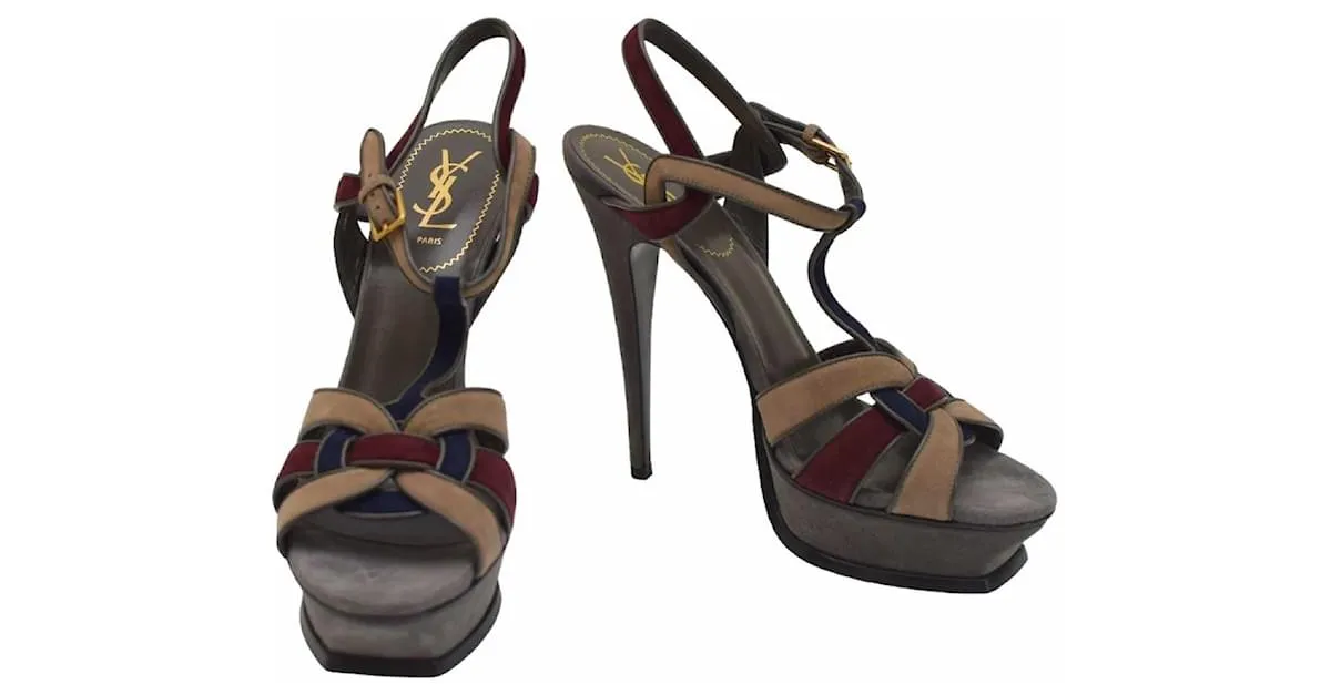 Sandalias de plataforma de ante multicolor Yves Saint Laurent YSL talla 41 