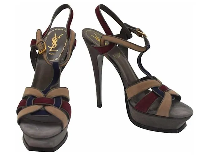 Sandalias de plataforma de ante multicolor Yves Saint Laurent YSL talla 41 