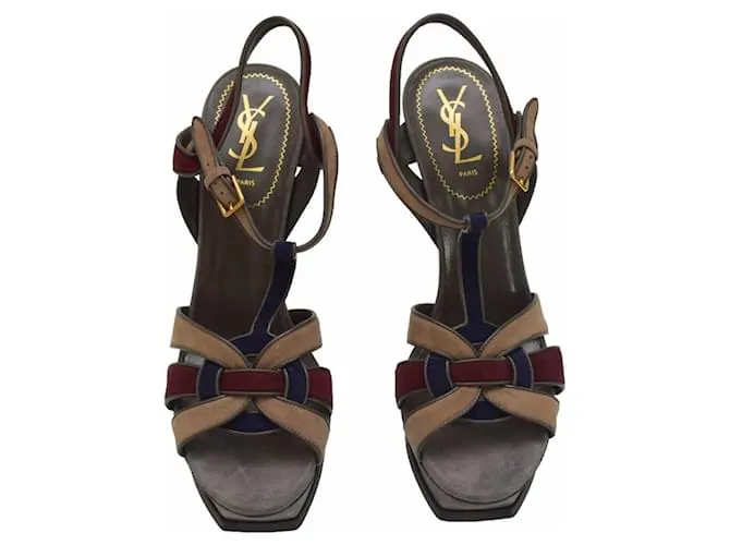 Sandalias de plataforma de ante multicolor Yves Saint Laurent YSL talla 41 