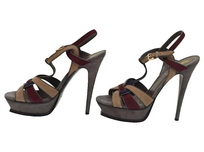 Sandalias de plataforma de ante multicolor Yves Saint Laurent YSL talla 41 