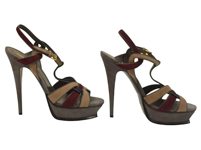 Sandalias de plataforma de ante multicolor Yves Saint Laurent YSL talla 41 