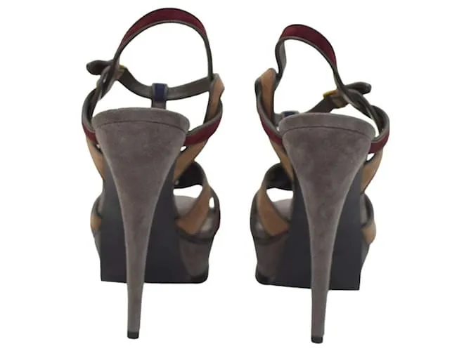 Sandalias de plataforma de ante multicolor Yves Saint Laurent YSL talla 41 