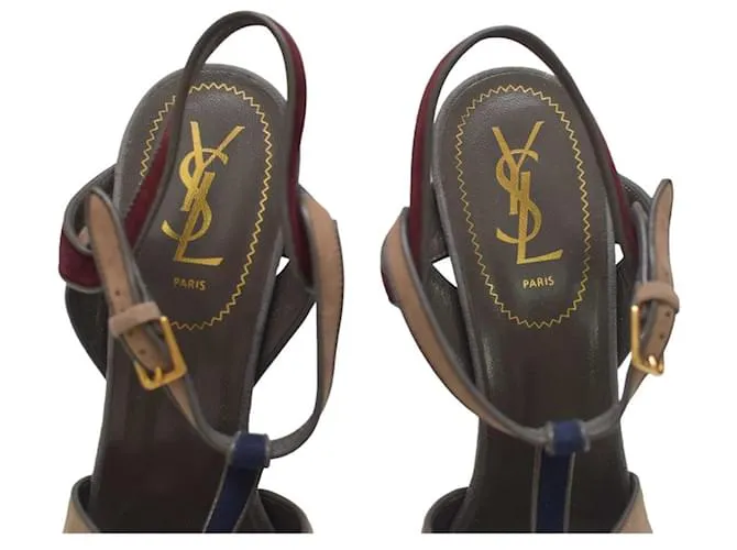 Sandalias de plataforma de ante multicolor Yves Saint Laurent YSL talla 41 