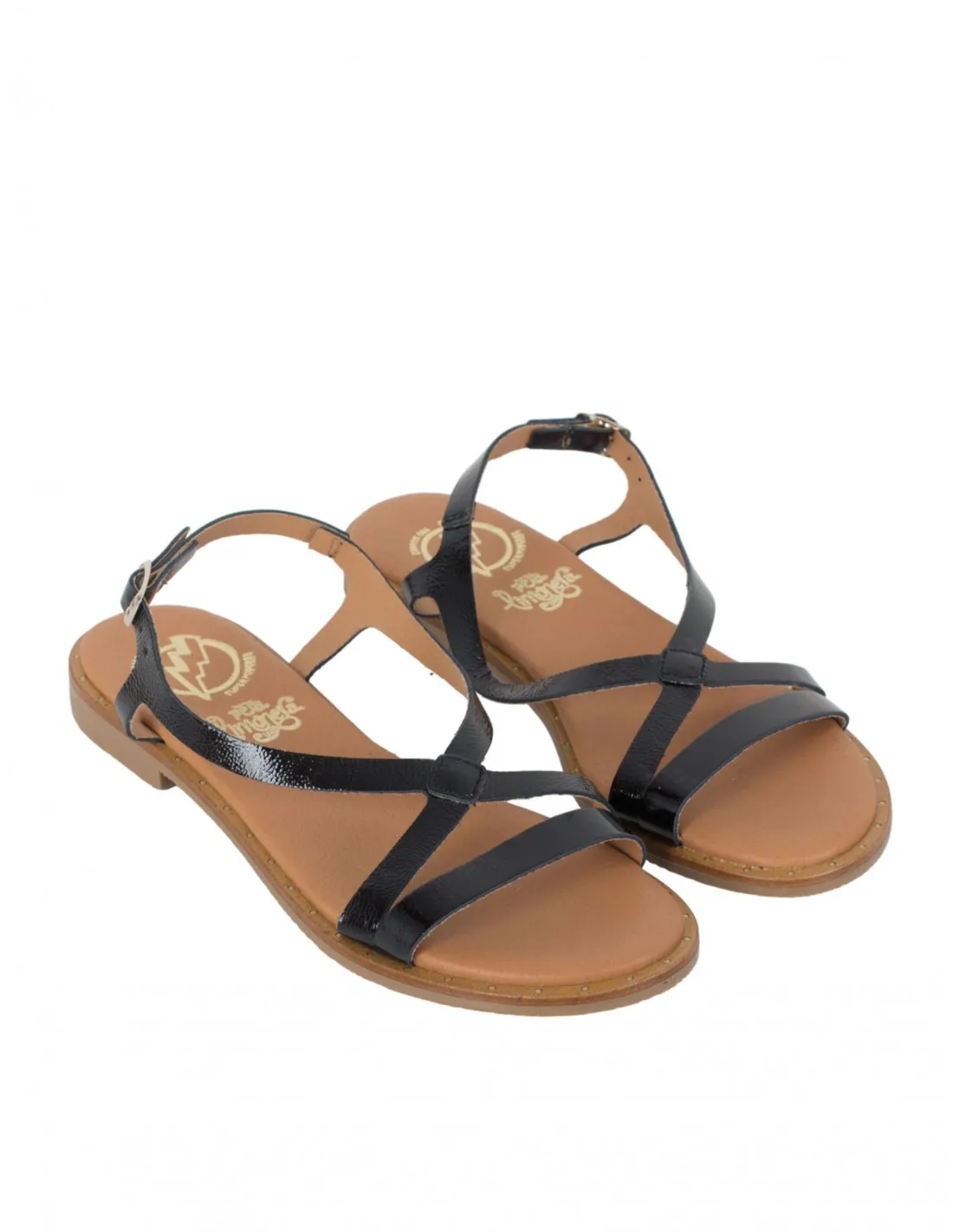 Sandalias Planas Negras Charol PERA LIMONERA