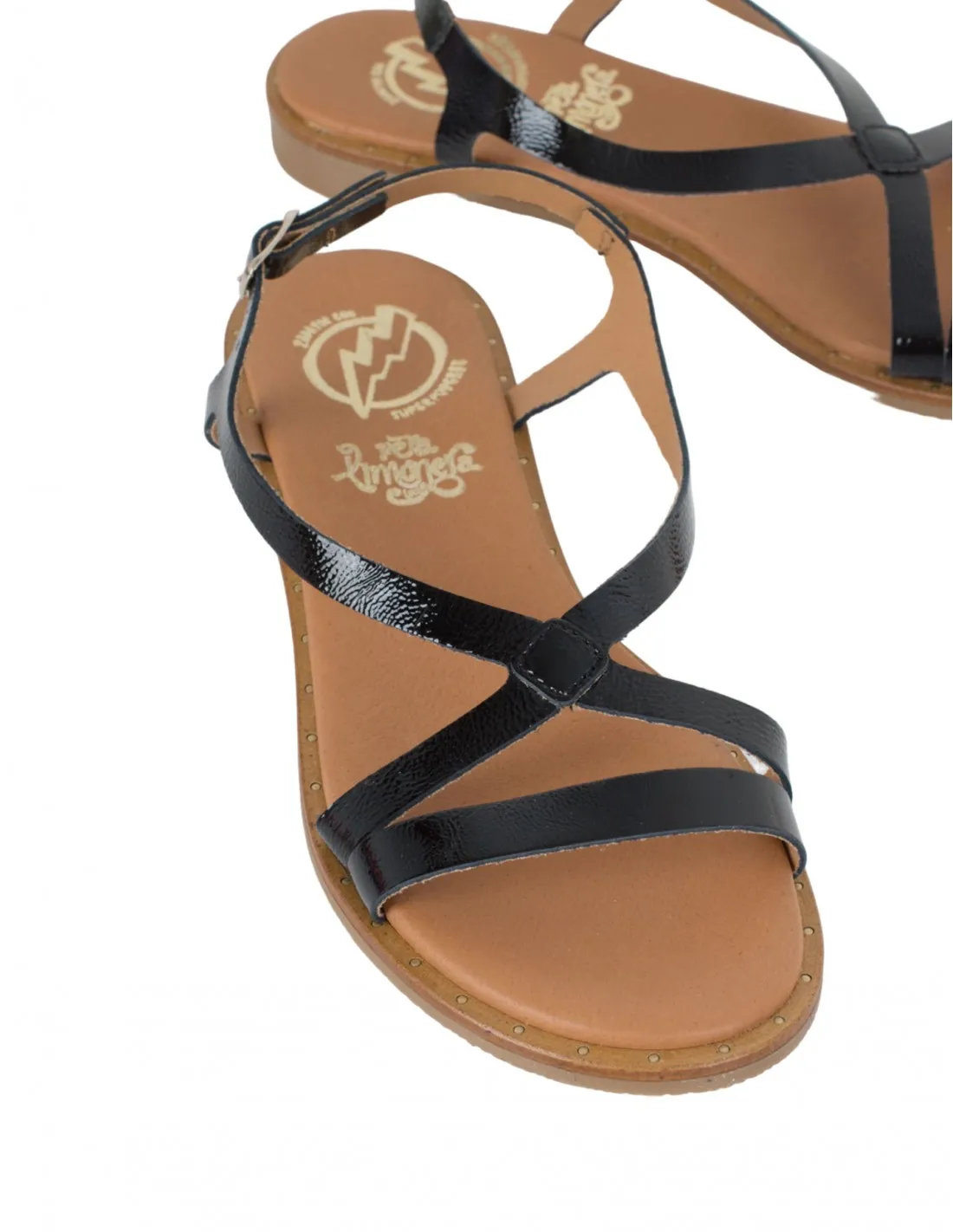 Sandalias Planas Negras Charol PERA LIMONERA