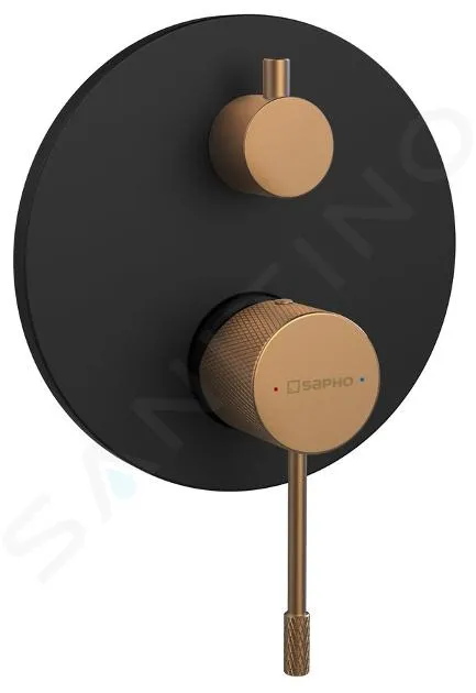 SAPHO SOLARIS  GRIFO EMPOTRADO PARA 2 DISPOSITIVOS, CON CUERPO DE MONTAJE, NEGRO MATE/COBRE MATE WD042PG