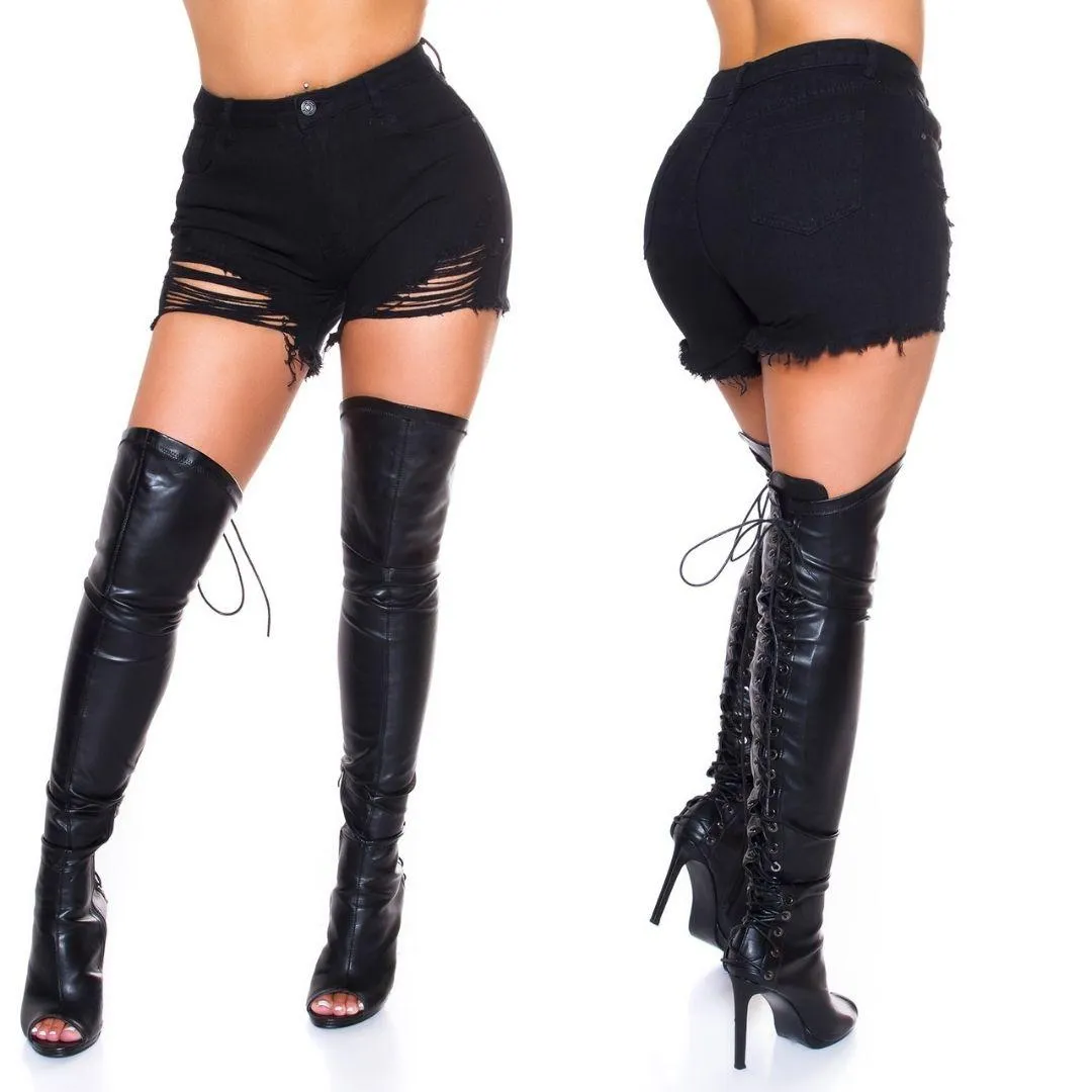 Shorts vaqueros aspecto roto negro