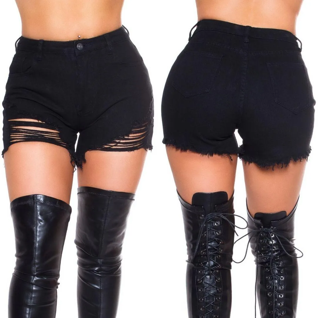 Shorts vaqueros aspecto roto negro