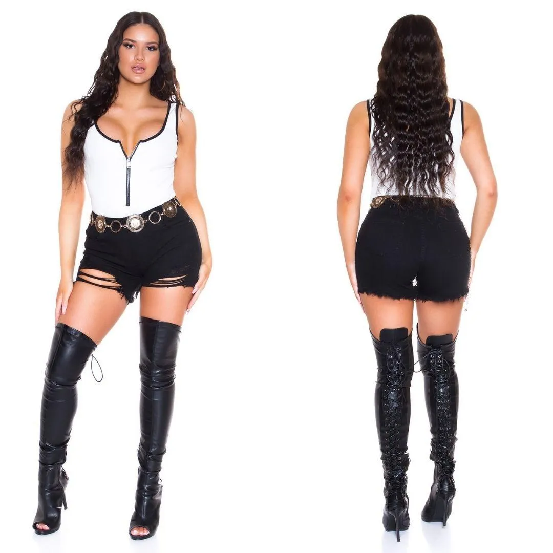 Shorts vaqueros aspecto roto negro