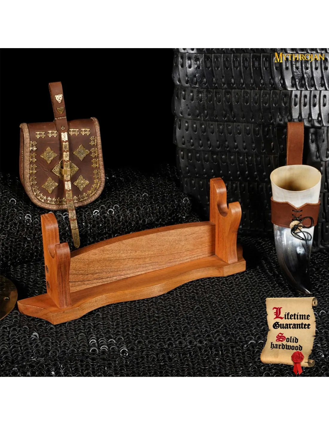 Soporte de sobremesa en madera natural para colgar 1 espada