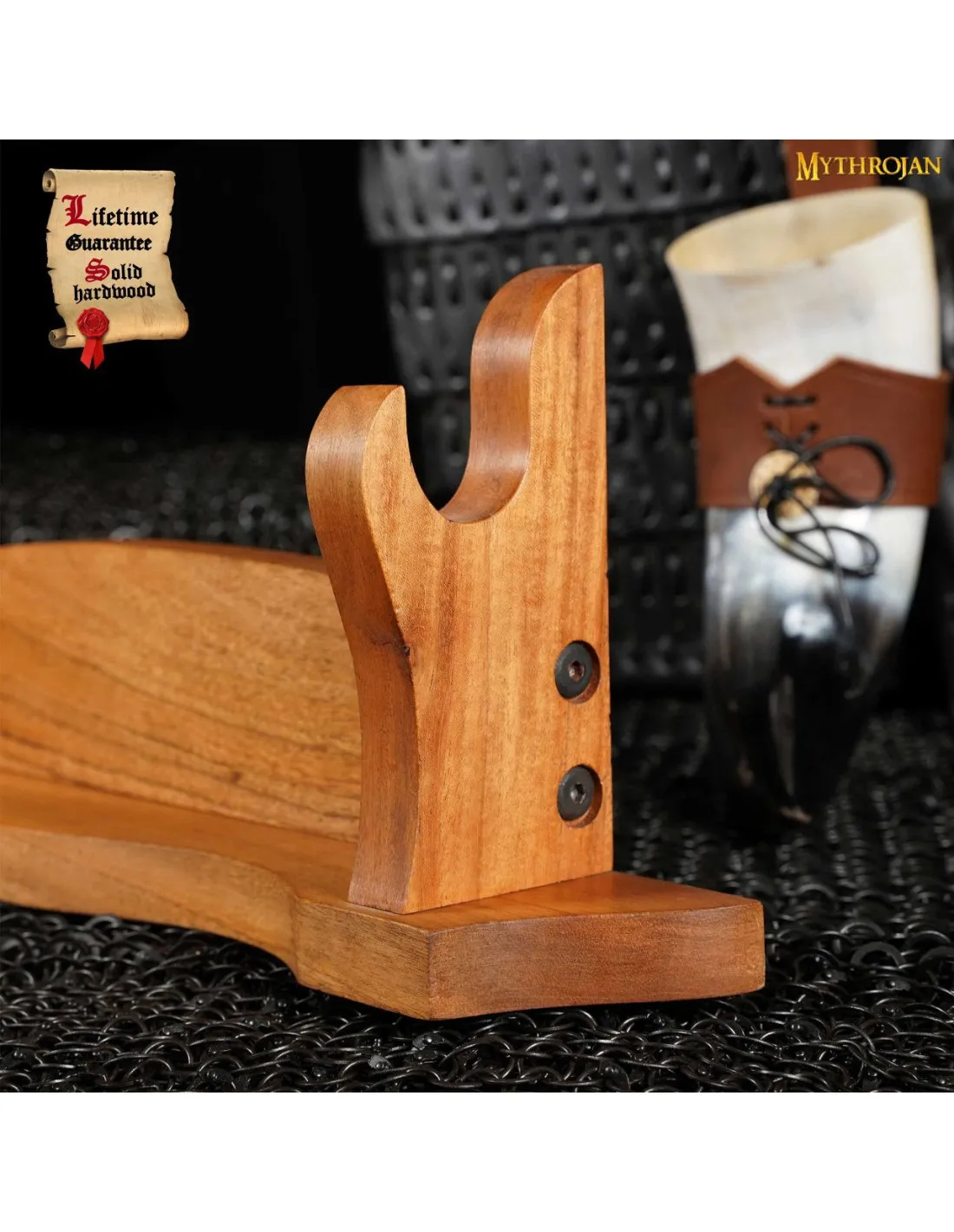 Soporte de sobremesa en madera natural para colgar 1 espada