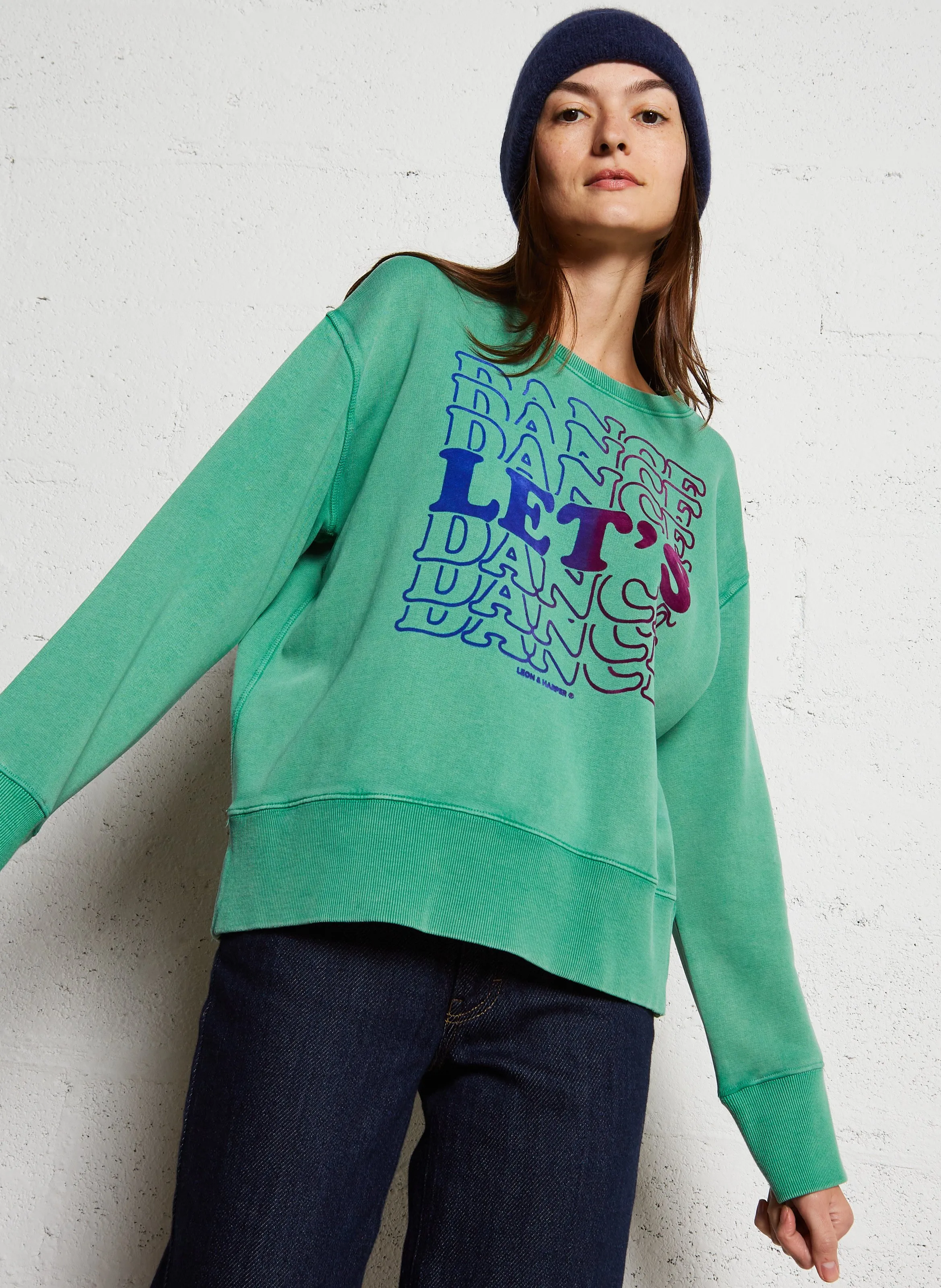 SORBET  SUDADERA RECTA CON CUELLO REDONDO Y ESTAMPADO TIPOGRáFICO EN VERDE