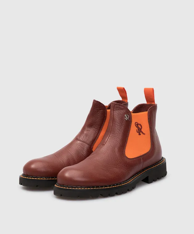 Stefano Ricci Monogram Children's Leather Chelsea