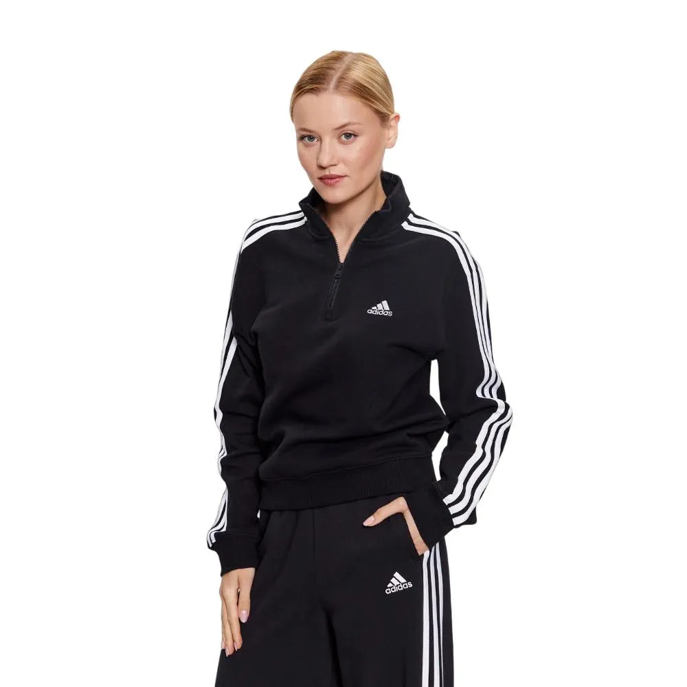 SUDADERA ADIDAS W 3S FT QZ NEGRO BLANCO HOODIE IC8780