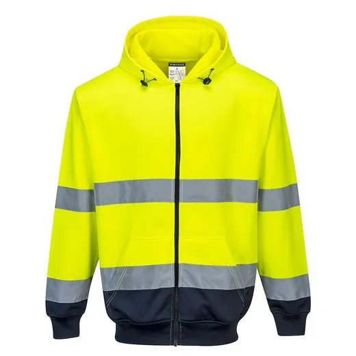 Sudadera bicolor con capucha y cremallera frontal
