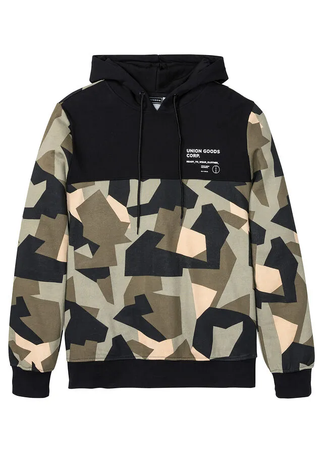 Sudadera con capucha de poliéster reciclado Negro estampado