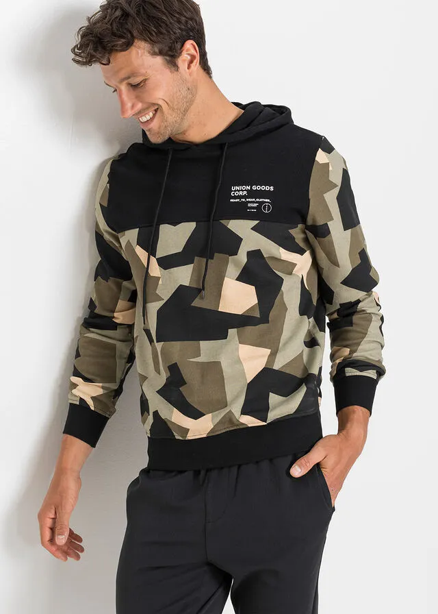 Sudadera con capucha de poliéster reciclado Negro estampado