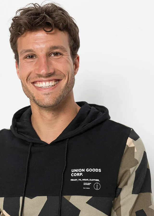 Sudadera con capucha de poliéster reciclado Negro estampado