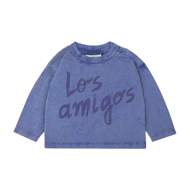 Sudadera estampada de algodón con cuello redondo en azul